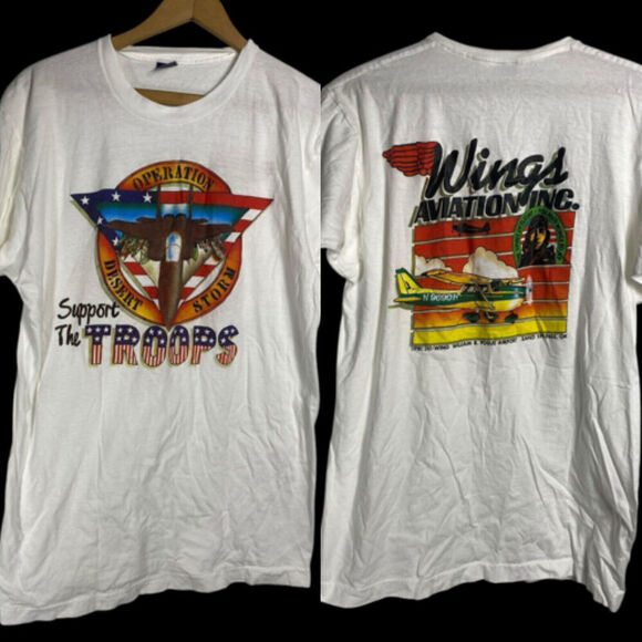 Vintage T Shirt Pogue Airport Sand Springs Oklahoma Desert Storm Size XL Mens - Picture 1 of 10
